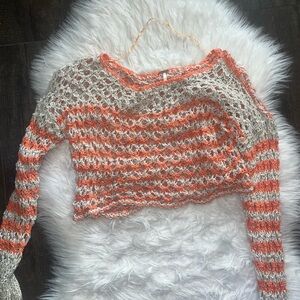 Free People Orange and Cream Crochet Top